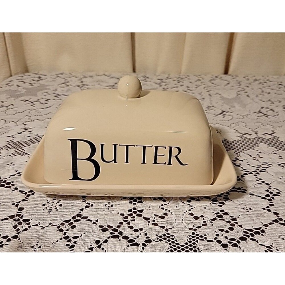 Large Butter Dish Ceramic, Create by Just Mugs, Kitchen Holiday Table Serve EUC